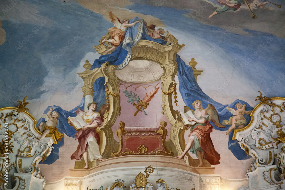 Interior of the Pilgrimage Church Wieskirche in Wies, Germany