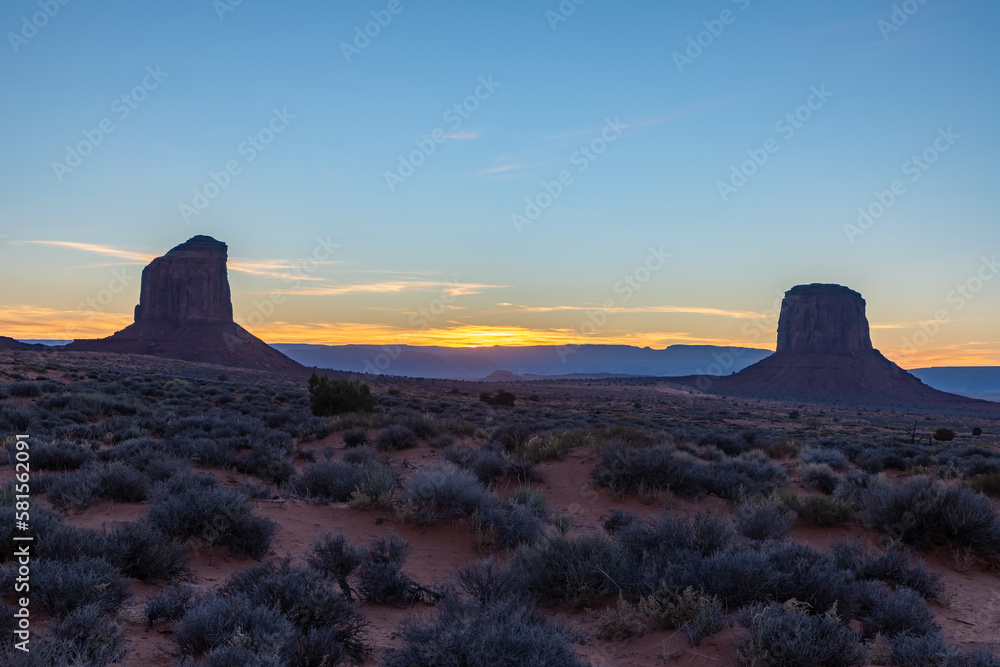 Monument Valley Landscape at Sunset - Gray Whiskers Butte and Mitchell Butte