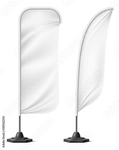 Feather banner template. Realistic cloth blank mockup photo