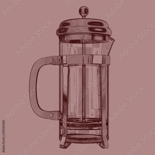 Praska francuska do kawy - szkic, ilustracja