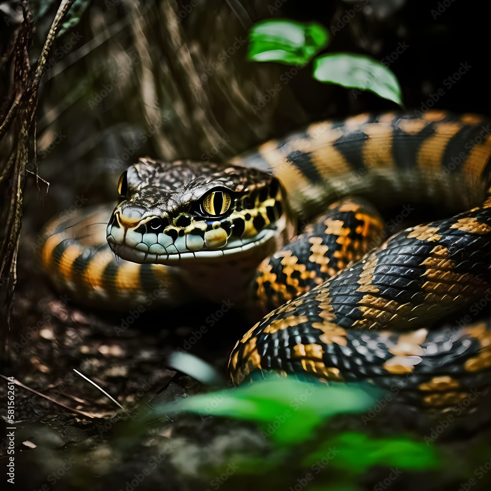 Obraz premium Snake : Tiger Snake, Generative AI