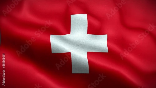 4K Textured Flag of Switzerland Animation Stock Video - Swiss Flag Waving in Loop - Highly Detailed Switzerland Flag Stock Video photo