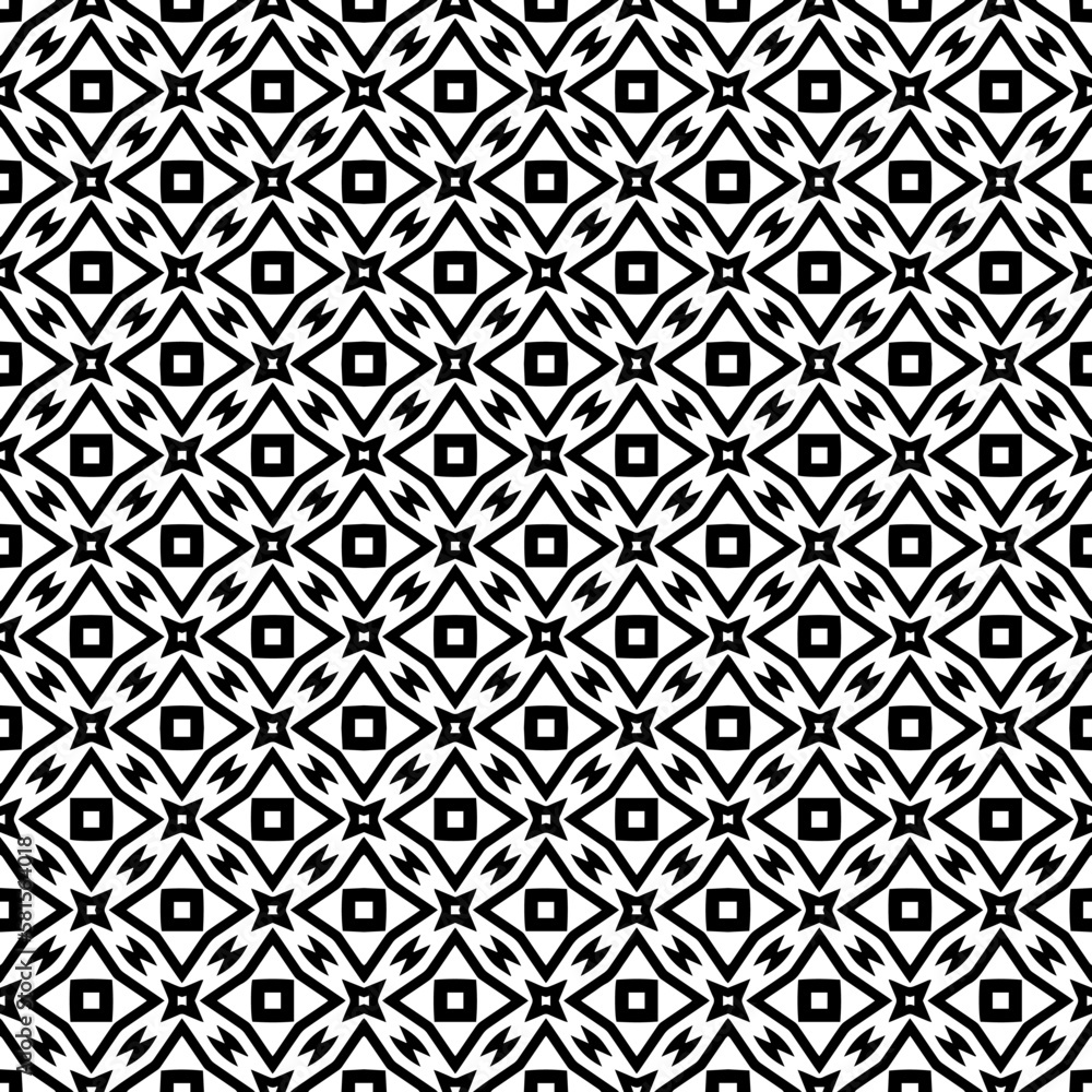 Black and white seamless pattern texture. Greyscale ornamental graphic design. Mosaic ornaments. Pattern template. Vector illustration. EPS10.