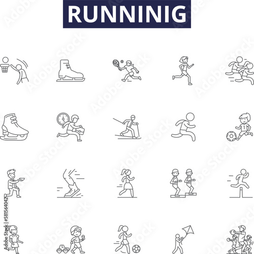 Runninig line vector icons and signs. Racing, Sprinting, Pacing, Step-Running, Trekking, Striding, Galloping, Gait-Changing outline vector illustration set