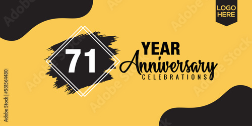 71st years anniversary celebration logo design with black brush and yellow color with black abstract vector illustration