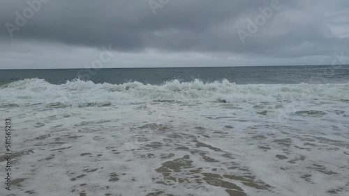Stormy sky above the rough atlantic ocean in Portugal.