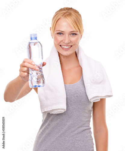 Shes dedicated to fitness. Portrait of a fit young woman in sports clothing isolated on white.