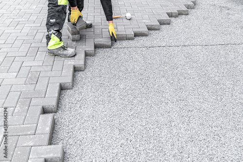 Картината върху платно new sidewalk made of concrete interlocking paving blocks