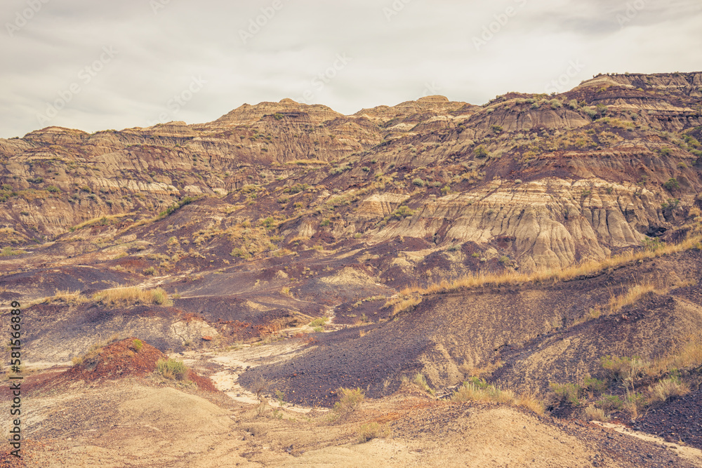 Textured landscape of the Badlands of Drumheller