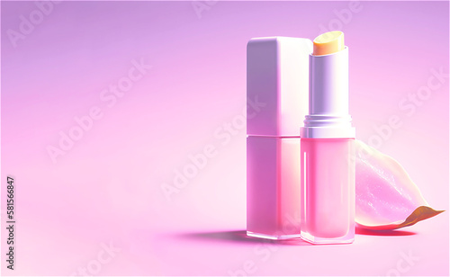 Cosmetic product or lip oil for moisturizing on purple background. Copy space, Close-up.Generative AI content