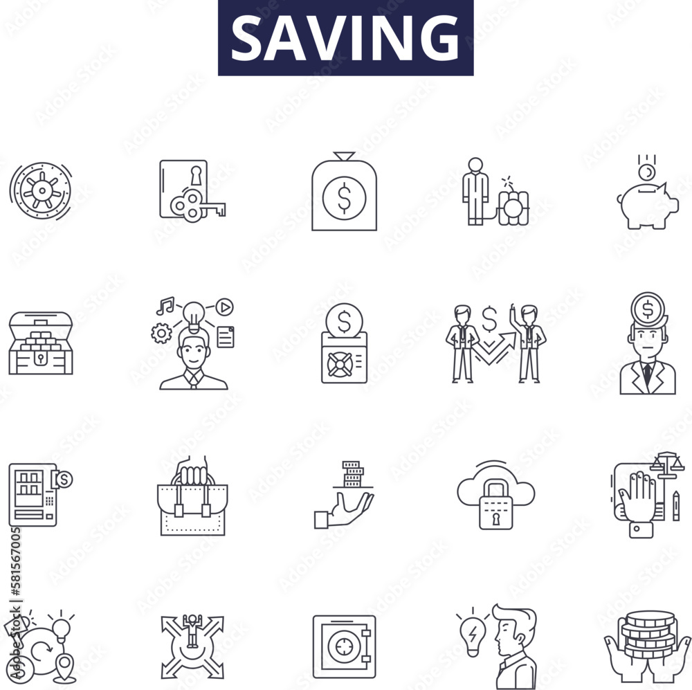 Saving line vector icons and signs. hoarding, preserving, stowing ...