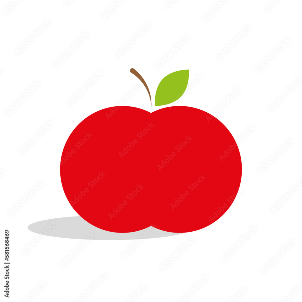 Fototapeta premium Red apple with green leaves. Organic food. Vector illustration.
