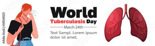 World Tuberculosis Day March 24, Pneumonia and Cancer treatment. Anatomy, medicine and Healthcare concept suitable for website, app, banner. Flat vector illustration isolated on white background. 