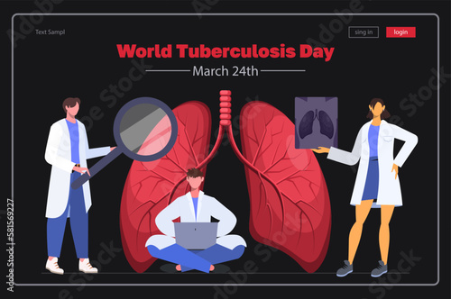 World Tuberculosis Day March 24. Doctors are examining human Lungs and respiratory system inspection. Modern vector illustration concept for website development, social media, template web, banner. 