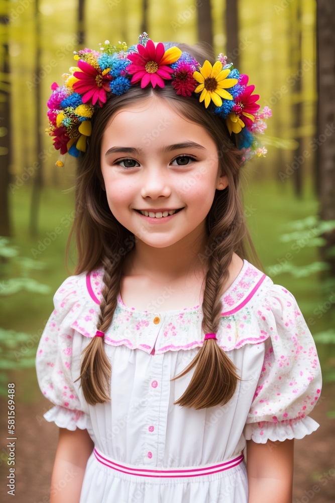 AI Capturing Joy: A Stunning Portrait of a Smiling Girl amidst a Flourishing Floral Forest AI Capturing Joy: A Stunning Portrait of a Smiling Girl amidst a Flourishing Floral Forest