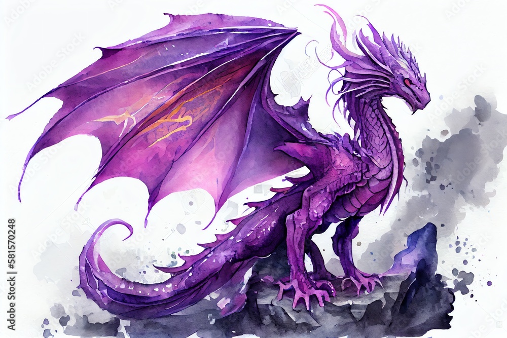 watercolor-illustration-of-a-beautiful-dreamy-purple-dragon-showing
