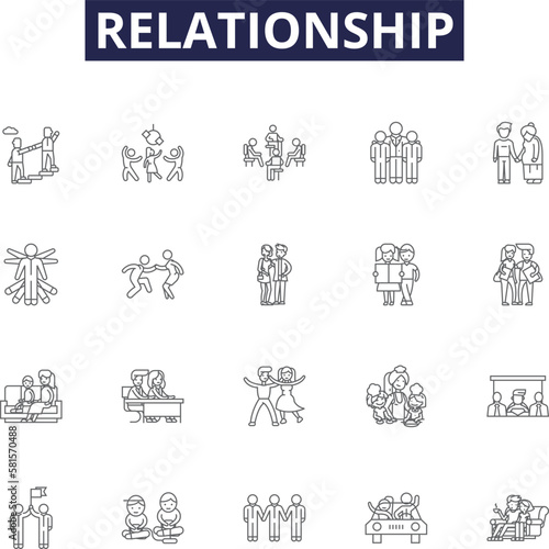 Relationship line vector icons and signs. Union, Link, Alliance, League, Linkage, Connection, Affinity, Tie outline vector illustration set photo