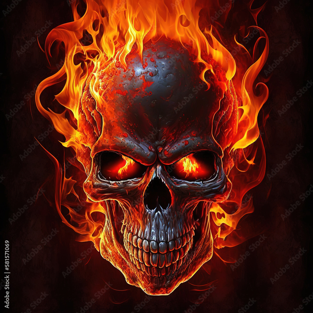 flaming skull, hellfire, fantasy art illustration flaming skull, hellfire, fantasy art illustration