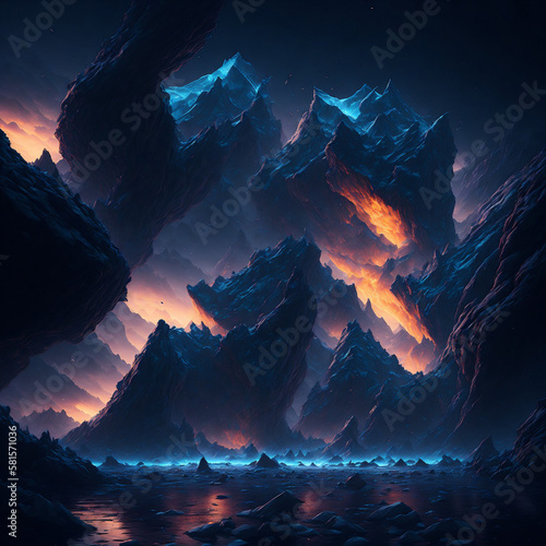Fantasy scene, iceberg in polar regions in the frozen sea. Generative AI