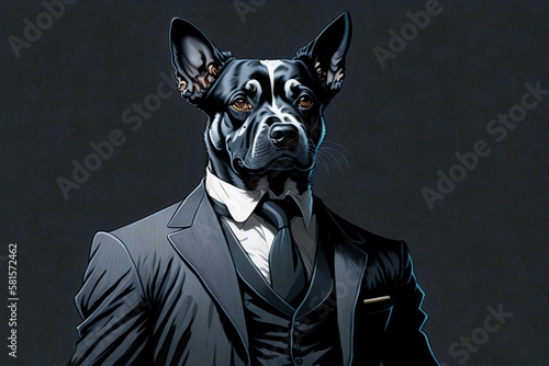 Professional Pup: Upright Dog in Business Attire on Grey Background, Generative AI