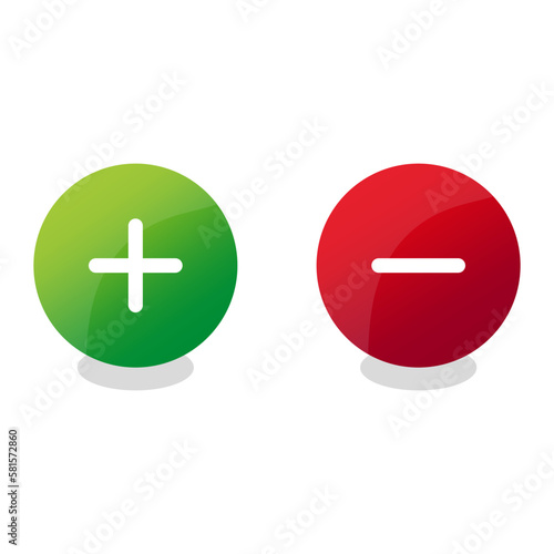 Green plus red minus buttons. Vector illustration.