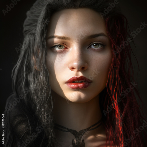 Frontales Beautyportrait einer jungen Frau - mit generativer KI erstellt auf Basis eines Portraits vom Model Marie Willner