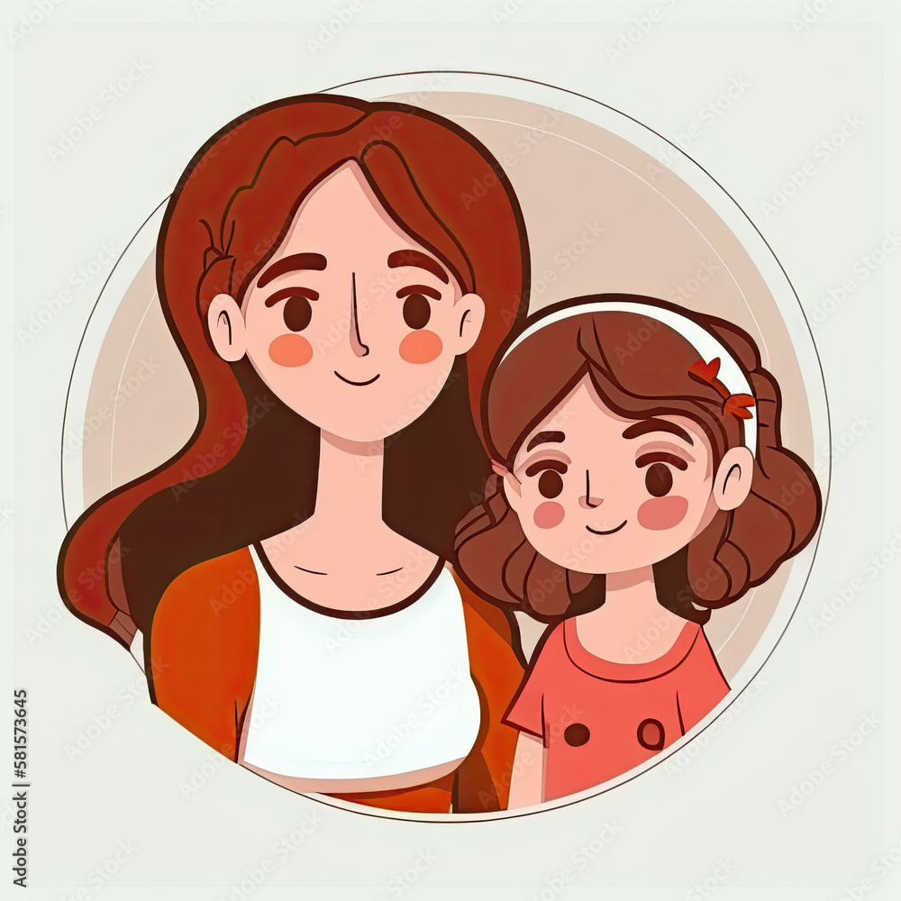 Mother and Daughter Cartoon Illustration AI Generative. Mother and Daughter Cartoon Illustration AI Generative.