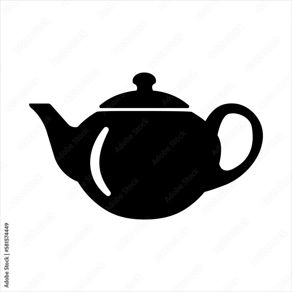 Teapot black icon. Simple silhouette of a kettle. Vector illustration isolated on white background. Teapot black icon. Simple silhouette of a kettle. Vector illustration isolated on white background.
