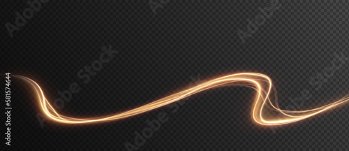 Golden curved light line, rope, tape. Smooth festive gold line png with light effects. Element for your design, advertising, postcards, invitations, screensavers, websites, games.	
