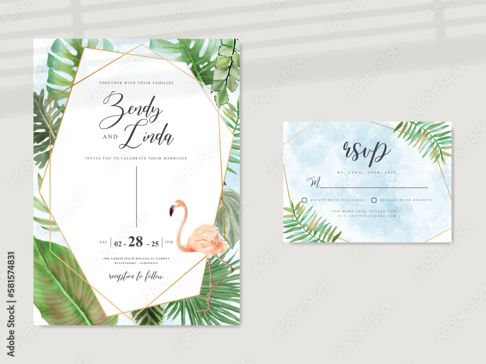 beautiful floral tropical wedding invitation card