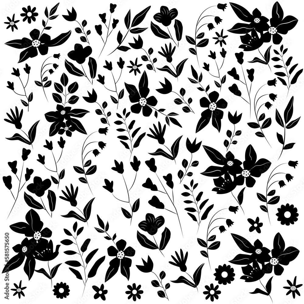 Fototapeta premium Fondo floral en tonos blancos y negros. 2