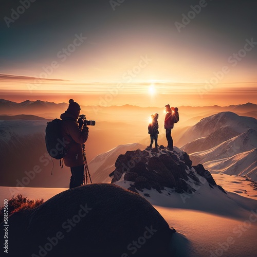 Teamwork and Adventure  Group of People Hiking Together in the Mountains. Mountain Hike. Hiking. Background or wallpaper. Generative AI.