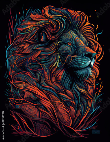 Lion illustration logo, ethereal, spiritual, beautiful painting. Colorful, majestic. Generative AI