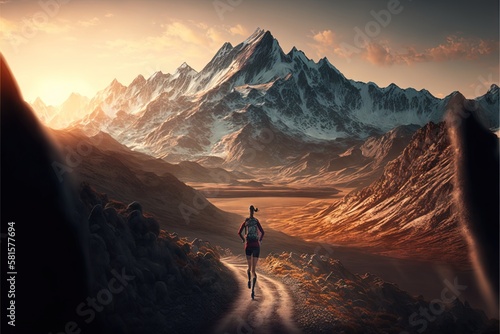 Conquering the Peaks: Inspiring Photo of a Hiker Pushing Through the Challenge of a Mountain Hike. Hiking. Background or wallpaper. Generative AI.