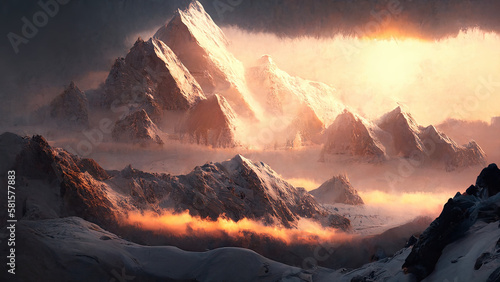 Painting of the mount everest at sunsrise