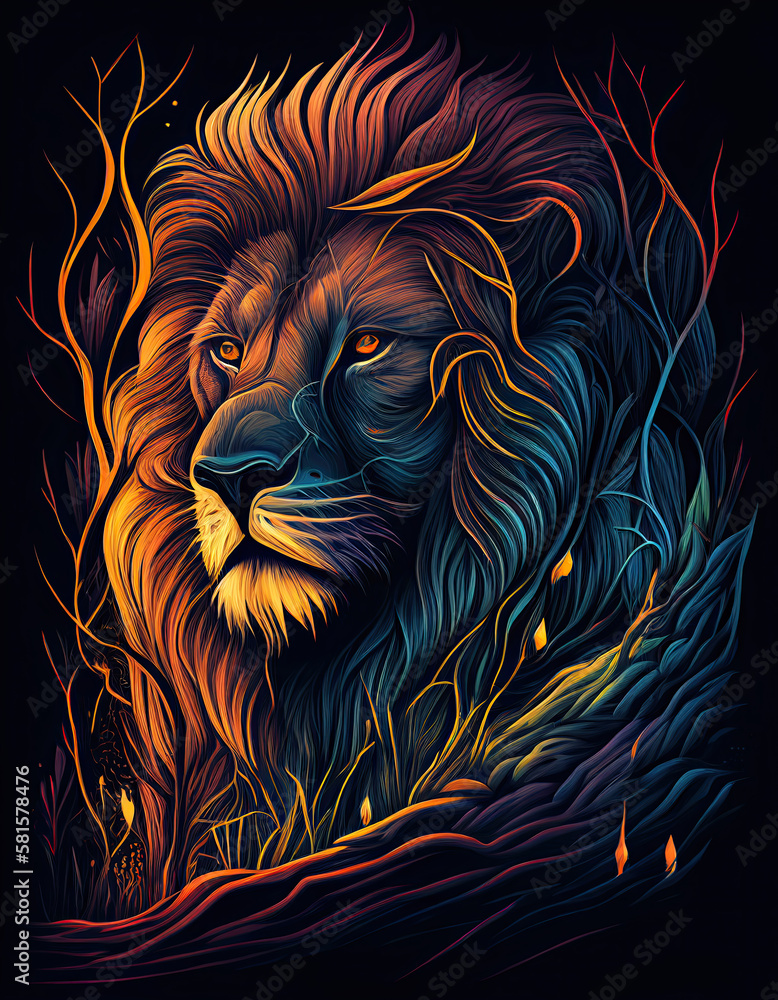 Lion illustration logo, ethereal, spiritual, beautiful painting. Colorful, majestic. Generative AI Lion illustration logo, ethereal, spiritual, beautiful painting. Colorful, majestic. Generative AI
