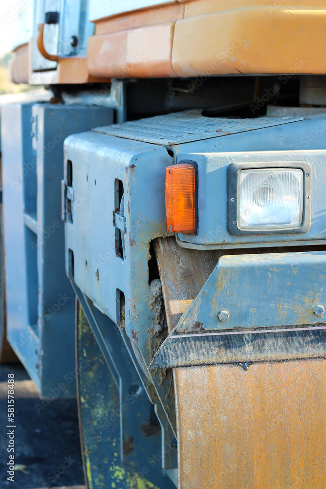Dirty heavy old road roller is waiting for work Dirty heavy old road roller is waiting for work