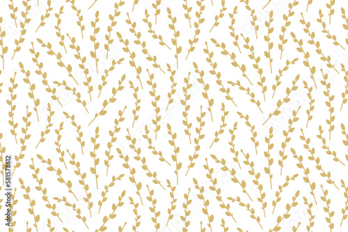 spring, easter seamless pattern with golden pussy willow branches - vector illustration