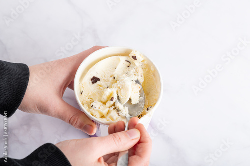 Chocolate Chip Cookie Dough Ice Cream in Paper Cup, High in Protein
