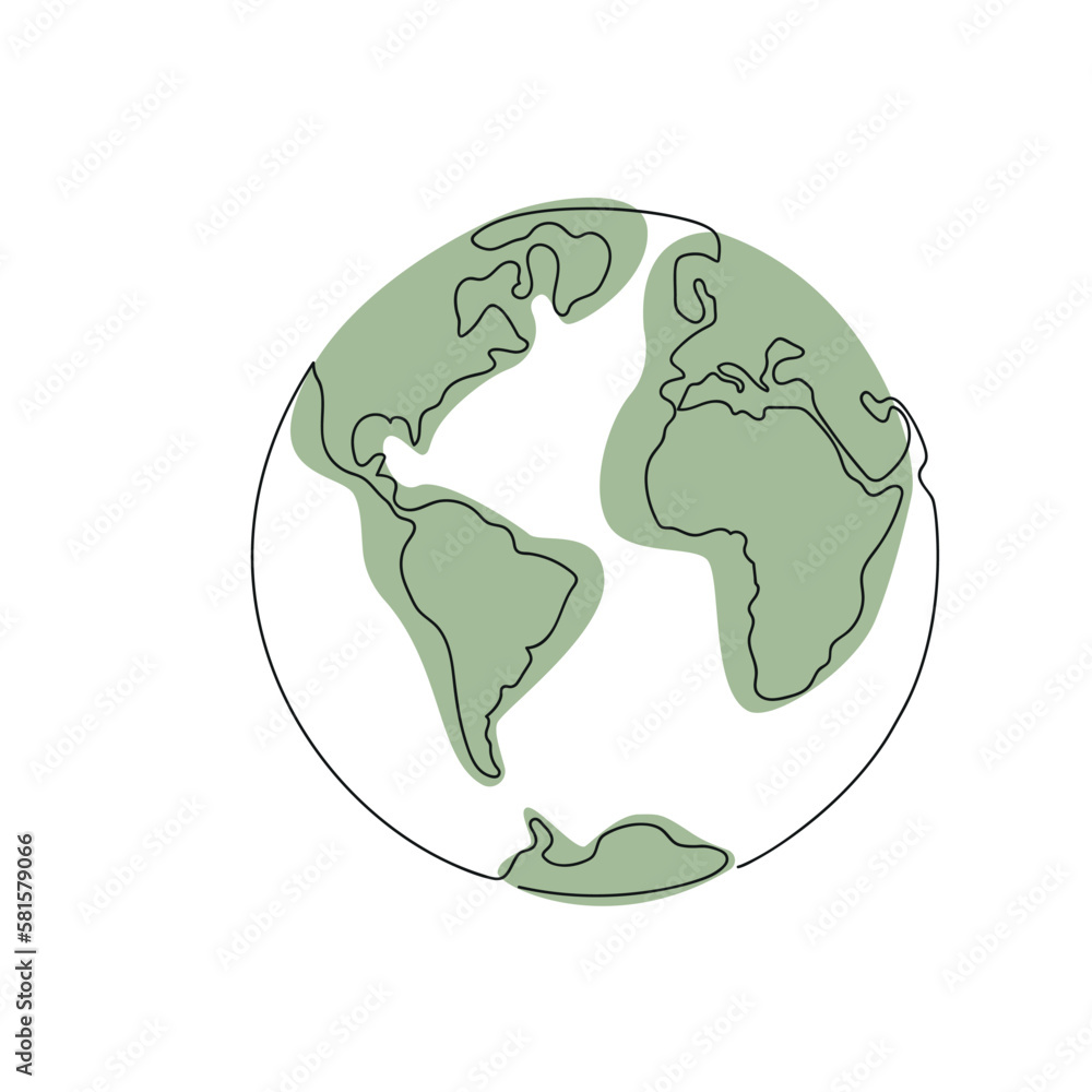Planet Earth drawn in one continuous line with color spot. One line drawing, minimalism. Vector illustration. Planet Earth drawn in one continuous line with color spot. One line drawing, minimalism. Vector illustration.