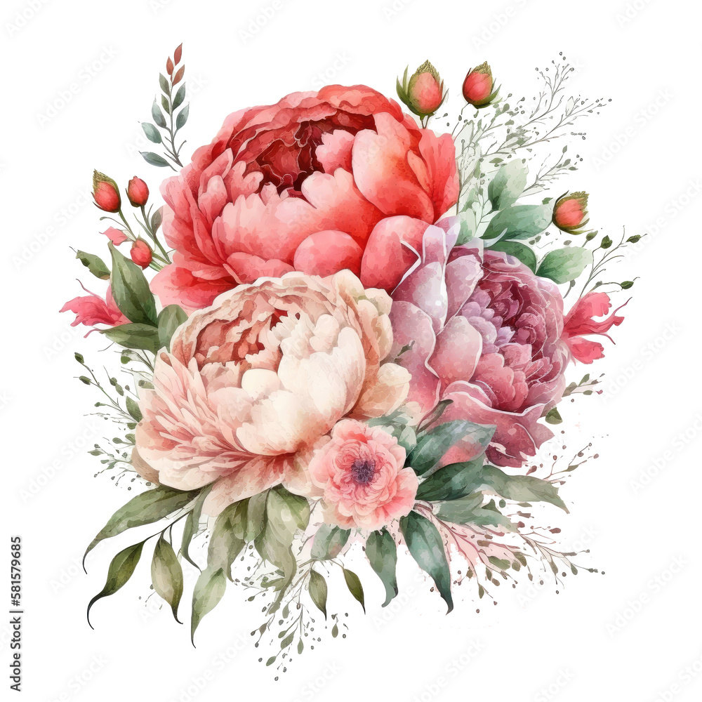 Cute Watercolor Natural Flower Illustration Generative AI.