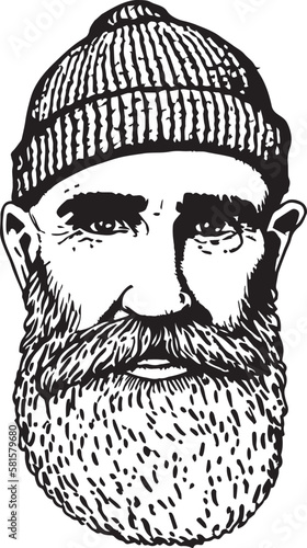 Vintage hipster sailor with thick beard Vector illustration, SVG
