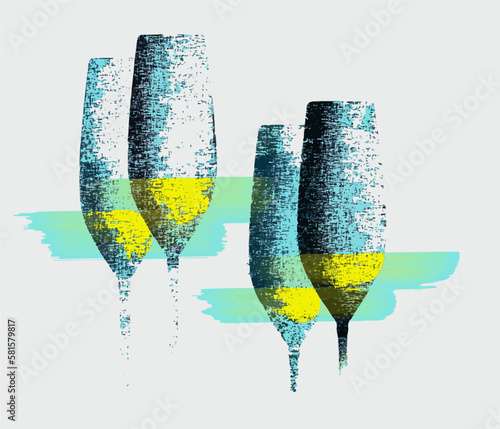 A stylish drawing of long stem glassware with a textured color finish is seen in this 3-d illustration.
