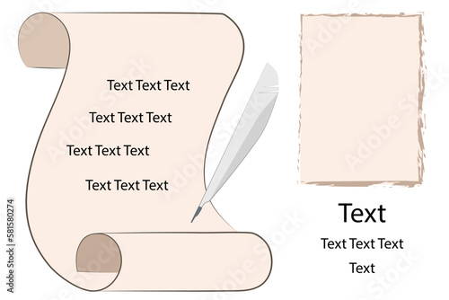Papyrus and feather with space for text and frame for photo or image. Suitable for presenting a poem or invitation card.