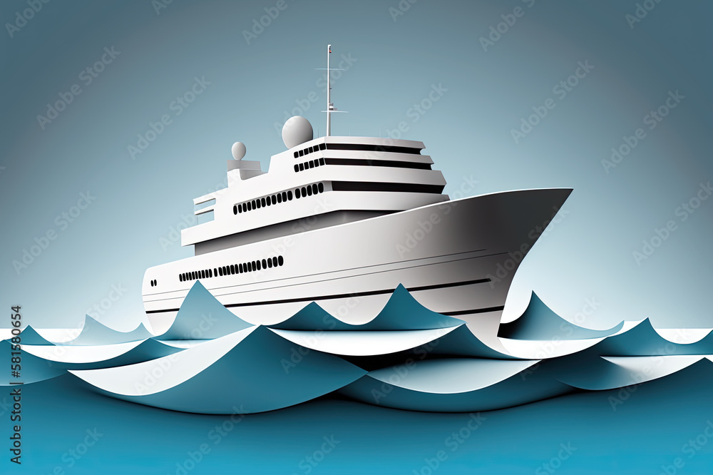 Yacht on the Open Sea - Paper Craft Style Boating Illustration - Generative AI