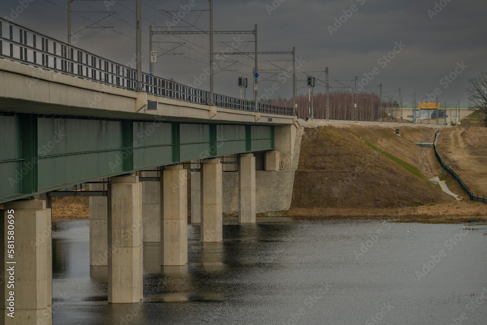 Overpass of new railway track over ponds between Sobeslav and Tabor towns