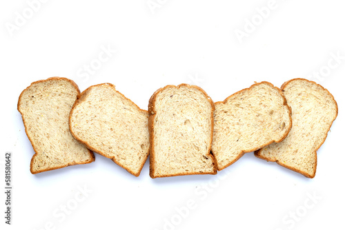 Bread slices on white background.