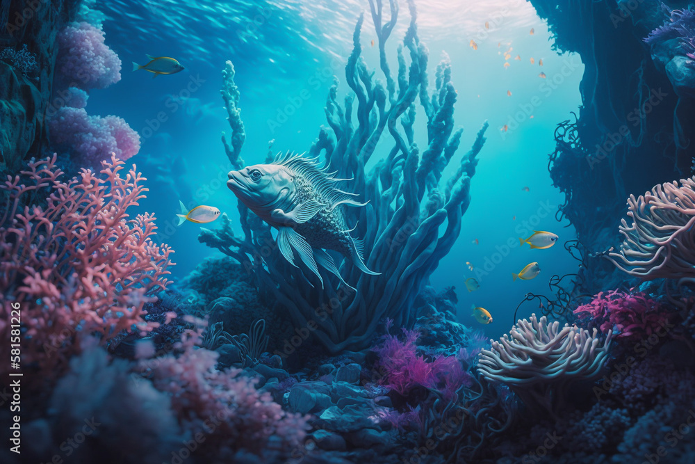 Naklejka premium dreamy underwater world with vibrant coral reefs Generative AI
