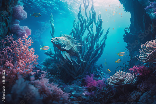 dreamy underwater world with vibrant coral reefs Generative AI © Poter