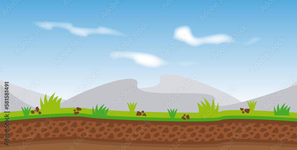 Landscape illustration concept nature field environment with grass background game design
